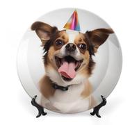 NTVOWPZO Bone China Decorative Plate Funny Dog Ceramic Dinner Plates with Display Stand Ceramic Ornaments Art Porcelain Plate for Home Office Wall Decor CollectionsPlate 7inch