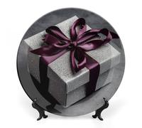 NTVOWPZO Bone China Decorative Plate Gift Tied with Purple Ribbon Ceramic Dinner Plates with Display Stand Ceramic Ornaments Art PorcelainPlate for Home Office Wall Decor Collections Plate 10inch