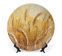 NTVOWPZO Bone China Decorative Plate Golden Wheat Field Image Ceramic Dinner Plates with Display Stand Ceramic Ornaments Art PorcelainPlate for Home Office Wall Decor Collections Plate 7inch