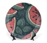NTVOWPZO Bone China Decorative Plate Hand Drawn Watermelon Pattern Ceramic Dinner Plates with Display Stand Ceramic Ornaments Art PorcelainPlate for Home Office Wall Decor Collections Plate 10inch