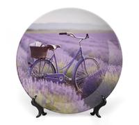 NTVOWPZO Bone China Decorative Plate Lavender Field Bike Ceramic Dinner Plates with Display Stand Ceramic Ornaments Art PorcelainPlate for Home Office Wall Decor Collections Plate 7inch
