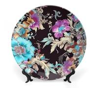 NTVOWPZO Bone China Decorative Plate Light Green Purple Ceramic Dinner Plates with Display Stand Ceramic Ornaments Art PorcelainPlate for Home Office Wall Decor Collections Plate 6inch
