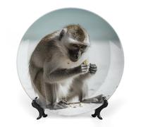 NTVOWPZO Bone China Decorative Plate Monkey on The Ground Ceramic Dinner Plates with Display Stand Ceramic Ornaments Art PorcelainPlate for Home Office Wall Decor Collections Plate 7inch