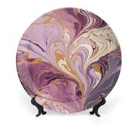 NTVOWPZO Bone China Decorative Plate Purple And Gold Marble Ceramic Dinner Plates with Display Stand Ceramic Ornaments Art PorcelainPlate for Home Office Wall Decor Collections Plate 10inch