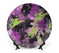 NTVOWPZO Bone China Decorative Plate Purple And Green Ceramic Dinner Plates with Display Stand Ceramic Ornaments Art PorcelainPlate for Home Office Wall Decor Collections Plate 8inch