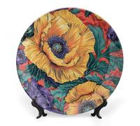 NTVOWPZO Bone China Decorative Plate Purple And Green Leaves Ceramic Dinner Plates with Display Stand Ceramic Ornaments Art PorcelainPlate for Home Office Wall Decor Collections Plate 10inch