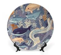 NTVOWPZO Bone China Decorative Plate Purple Animal Pattern Ceramic Dinner Plates with Display Stand Ceramic Ornaments Art PorcelainPlate for Home Office Wall Decor Collections Plate 8inch