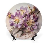 NTVOWPZO Bone China Decorative Plate Purple Flowers Ceramic Dinner Plates with Display Stand Ceramic Ornaments Art PorcelainPlate for Home Office Wall Decor Collections Plate 10inch