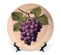 NTVOWPZO Bone China Decorative Plate Purple Grape Pictures Ceramic Dinner Plates with Display Stand Ceramic Ornaments Art PorcelainPlate for Home Office Wall Decor Collections Plate 7inch