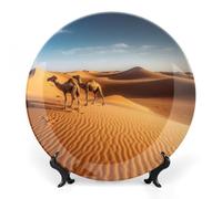 NTVOWPZO Bone China Decorative Plate Sand Dunes In The Sahara Desert Ceramic Dinner Plates with Display Stand Ceramic Ornaments Art PorcelainPlate for Home Office Wall Decor Collections Plate 8inch