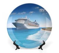 NTVOWPZO Bone China Decorative Plate Seaside Cruise Ship Ceramic Dinner Plates with Display Stand Ceramic Ornaments Art PorcelainPlate for Home Office Wall Decor Collections Plate 8inch