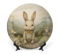 NTVOWPZO Bone China Decorative Plate Sit on The Grass Ceramic Dinner Plates with Display Stand Ceramic Ornaments Art PorcelainPlate for Home Office Wall Decor Collections Plate 6inch
