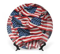 NTVOWPZO Bone China Decorative Plate Usa Flag Ceramic Dinner Plates with Display Stand Ceramic Ornaments Art PorcelainPlate for Home Office Wall Decor Collections Plate 10inch