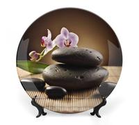 NTVOWPZO Bone China Decorative Plate Zen Stone Ceramic Dinner Plates with Display Stand Ceramic Ornaments Art PorcelainPlate for Home Office Wall Decor Collections Plate 10inch