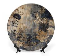NTVOWPZO Bone China Decorative Plates Gold And Black Flowers Ceramic Decorative Plate Wall Decor with Display Stand Ceramic Ornaments for Wall Hanging Decoration 10inch