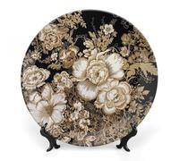 NTVOWPZO Bone China Decorative Plates Gold Leaf Flowers Ceramic Decorative Plate Wall Decor with Display Stand Ceramic Ornaments for Wall Hanging Decoration 8inch