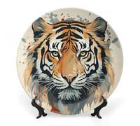 NTVOWPZO Bone China Decorative Plates Hand Drawn Tiger Ceramic Decorative Plate Wall Decor with Display Stand Ceramic Ornaments for Wall Hanging Decoration 10inch