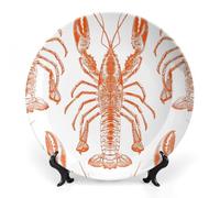 NTVOWPZO Bone China Decorative Plates Orange Shrimp Pattern Ceramic Decorative Plate Wall Decor with Display Stand Ceramic Ornaments for Wall Hanging Decoration 10inch