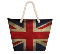 NTVOWPZO British Flag Beach Bag with Hemp Rope Handles Waterproof 600D Oxford Tote Zipper Carryall for Travel Shopping Swim Pool Gym Picnic & Daily Use