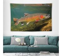 NTVOWPZO Brook Trout Fly Fishing Wall Tapestry with Hanging Kits Decorative Tapestry Aesthetic Large Wall Tapestries for Living Room Bedroom Apartment Dorm Backdrop Decor 60"x90"