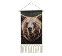 NTVOWPZO Brown Bear Vertical Wall Tapestry with Tassels Boho Short Tapestry Wall Hanging Aesthetic Custom Tapestries for Bedroom Living Room Dorm Apartment Decor 19.6x10 Inch