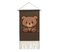 NTVOWPZO Cartoon Brown Cute Bear Vertical Wall Tapestry with Tassels Boho Short Tapestry Wall Hanging Aesthetic Custom Tapestries for Bedroom Living Room Dorm Apartment Decor 19.6x10 Inch