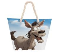 NTVOWPZO Cartoon Donkey Beach Bag with Hemp Rope Handles Waterproof 600D Oxford Tote Zipper Carryall for Travel Shopping Swim Pool Gym Picnic & Daily Use