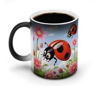 NTVOWPZO Cartoon Ladybug Flower Magic Color Changing Coffee Mug, 11 Oz Ceramic Cup with Handle, Heat Sensitive Heat Changing Mug Temperature Changing Mugs for Office Home, Personalized Gift