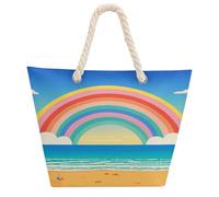 NTVOWPZO Cartoon Rainbow Beach Beach Bag with Hemp Rope Handles Waterproof 600D Oxford Tote Zipper Carryall for Travel Shopping Swim Pool Gym Picnic & Daily Use