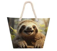 NTVOWPZO Cartoon Sloth Beach Bag with Hemp Rope Handles Waterproof 600D Oxford Tote Zipper Carryall for Travel Shopping Swim Pool Gym Picnic & Daily Use