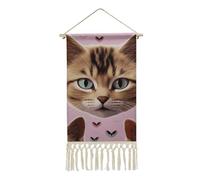 NTVOWPZO Carttoon Cat Vertical Wall Tapestry with Tassels Boho Short Tapestry Wall Hanging Aesthetic Custom Tapestries for Bedroom Living Room Dorm Apartment Decor 19.6x10 Inch