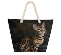 NTVOWPZO Cat on Blanket Beach Bag with Hemp Rope Handles Waterproof 600D Oxford Tote Zipper Carryall for Travel Shopping Swim Pool Gym Picnic & Daily Use