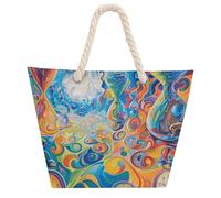 NTVOWPZO Clock And Hourglass Beach Bag with Hemp Rope Handles Waterproof 600D Oxford Tote Zipper Carryall for Travel Shopping Swim Pool Gym Picnic & Daily Use