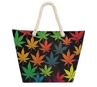 NTVOWPZO Colorful Cannabis Leaves Beach Bag with Hemp Rope Handles Waterproof 600D Oxford Tote Zipper Carryall for Travel Shopping Swim Pool Gym Picnic & Daily Use