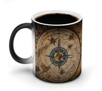 NTVOWPZO Compass And Old World Map Magic Color Changing Coffee Mug, 11 Oz Ceramic Cup with Handle, Heat Sensitive Heat Changing Mug Temperature Changing Mugs for Office Home, Personalized Gift
