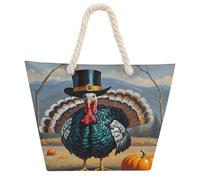 NTVOWPZO Cool Turkey Beach Bag with Hemp Rope Handles Waterproof 600D Oxford Tote Zipper Carryall for Travel Shopping Swim Pool Gym Picnic & Daily Use