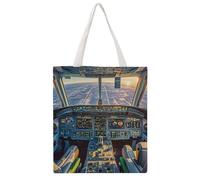 NTVOWPZO Cotton Canvas Tote Bags Heavy Duty Reusable Grocery Airplane Cockpit And Sunrise Shopping Bag with Shoulder for Women Men Carry-All for Travel Beach Work Picnic Daily Essentials