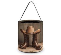 NTVOWPZO Cowboy Hat And Boots Halloween Trick Or Treat Bag for Party Favor | Foldable & Reusable, Reinforced Polyester Resists Tear, Comfy Wide Handles Fit Small Hands for All-Night Halloween Candy Runs
