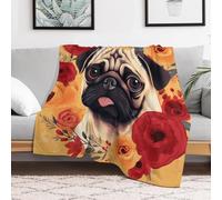 NTVOWPZO Custom Flannel Fleece Throw Blanket Plush Travel Throw for Bed 30x40 in Comfort Pug Flower Blankets for Adults Decorative Bedtime Blanket Couch Sofa Camping Companion