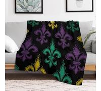 NTVOWPZO Custom Flannel Fleece Throw Blanket Plush Travel Throw for Bed 60x80 in Comfort 3D Fleur De Lis Mardi Gras Blankets for Adults Decorative Bedtime Blanket Couch Sofa Camping Comp