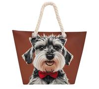 NTVOWPZO Cute Schnauzer Dogs Beach Bag with Hemp Rope Handles Waterproof 600D Oxford Tote Zipper Carryall for Travel Shopping Swim Pool Gym Picnic & Daily Use