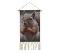NTVOWPZO Cute Squirrel Vertical Wall Tapestry with Tassels Boho Short Tapestry Wall Hanging Aesthetic Custom Tapestries for Bedroom Living Room Dorm Apartment Decor 19.6x10 Inch