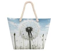 NTVOWPZO Dandelion Beach Bag with Hemp Rope Handles Waterproof 600D Oxford Tote Zipper Carryall for Travel Shopping Swim Pool Gym Picnic & Daily Use
