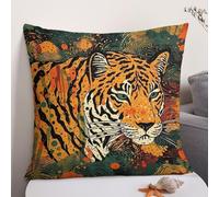 NTVOWPZO Decoration Throw Pillow Covers 18"x18" Square Pillowcases Covers Tiger Botanical Print Soft Pillowcases Modern Farmhouse Home Decor Sofa Cushions Covers for Couch Bed Living Room