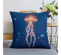 NTVOWPZO Decorative Jellyfish Academy Linen Pillow Covers 18x18 Throw Pillow Cover with Invisible Zipper Boho Farmhouse Pillows Shams Cushion Case for Bed Sofa Living Room Home Decor (1pc)