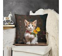 NTVOWPZO Decorative Throw Pillow Covers 24X24 Kitten Hugging A Flower Body Pillow Pillowcase Outdoor Square Couch Cushion Case for Sofa Bed Couch Living Room Plush Pillows Protectors