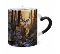 NTVOWPZO Deers Picture Magic Color Changing Coffee Mug, 11 Oz Ceramic Cup with Handle, Heat Sensitive Heat Changing Mug Temperature Changing Mugs for Office Home, Christmas Birthday Gift