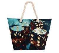 NTVOWPZO Dice Graphics Beach Bag with Hemp Rope Handles Waterproof 600D Oxford Tote Zipper Carryall for Travel Shopping Swim Pool Gym Picnic & Daily Use