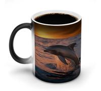 NTVOWPZO Dusk Dolphin Magic Color Changing Coffee Mug, 11 Oz Ceramic Cup with Handle, Heat Sensitive Heat Changing Mug Temperature Changing Mugs for Office Home, Personalized Gift