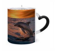 NTVOWPZO Dusk Dolphin Magic Color Changing Coffee Mug, 11 Oz Ceramic Cup with Handle, Heat Sensitive Heat Changing Mug Temperature Changing Mugs for Office Home, Christmas Birthday Gift